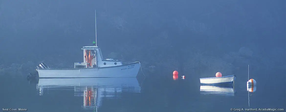 Lobster Boat and Dinghy at Seal Cove in Tremont, Maine