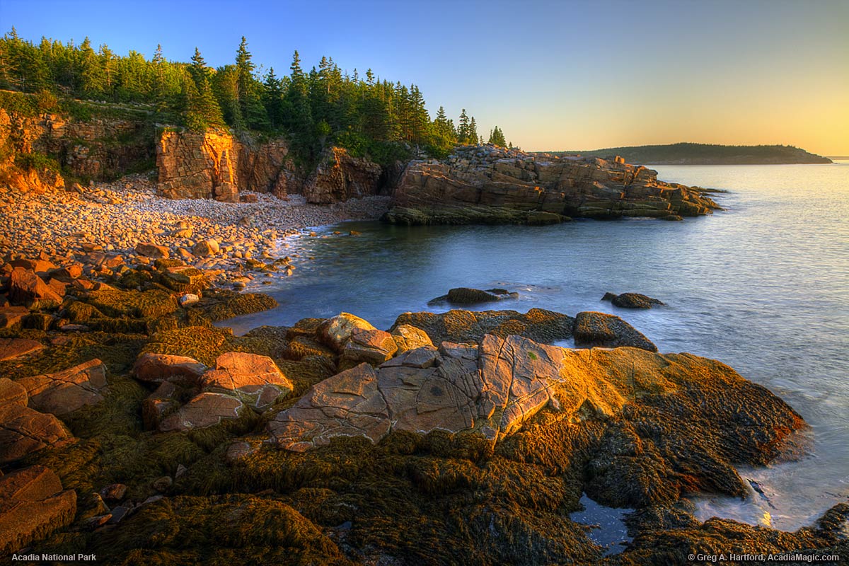 Rocky shore of Acadia National Park at sunrise