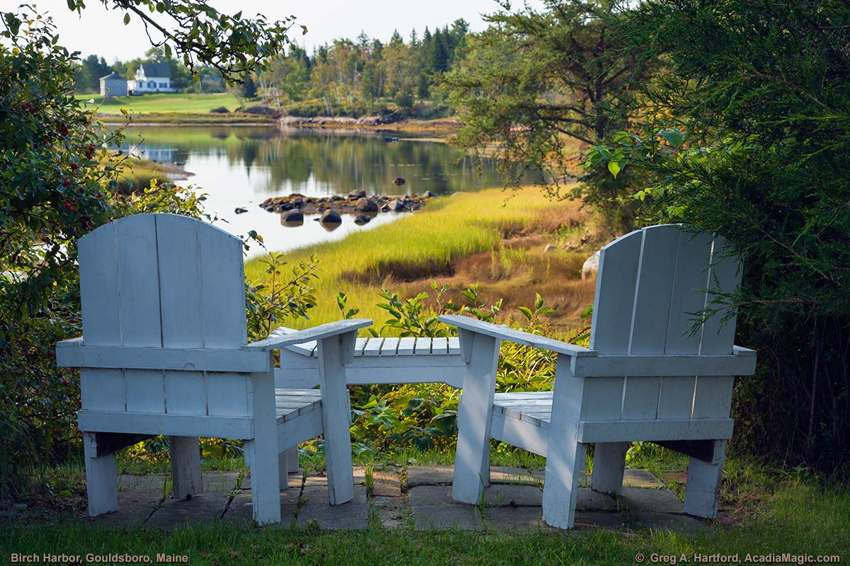 This restful spot in Birch Harbor, Maine is looking south across the inlet.