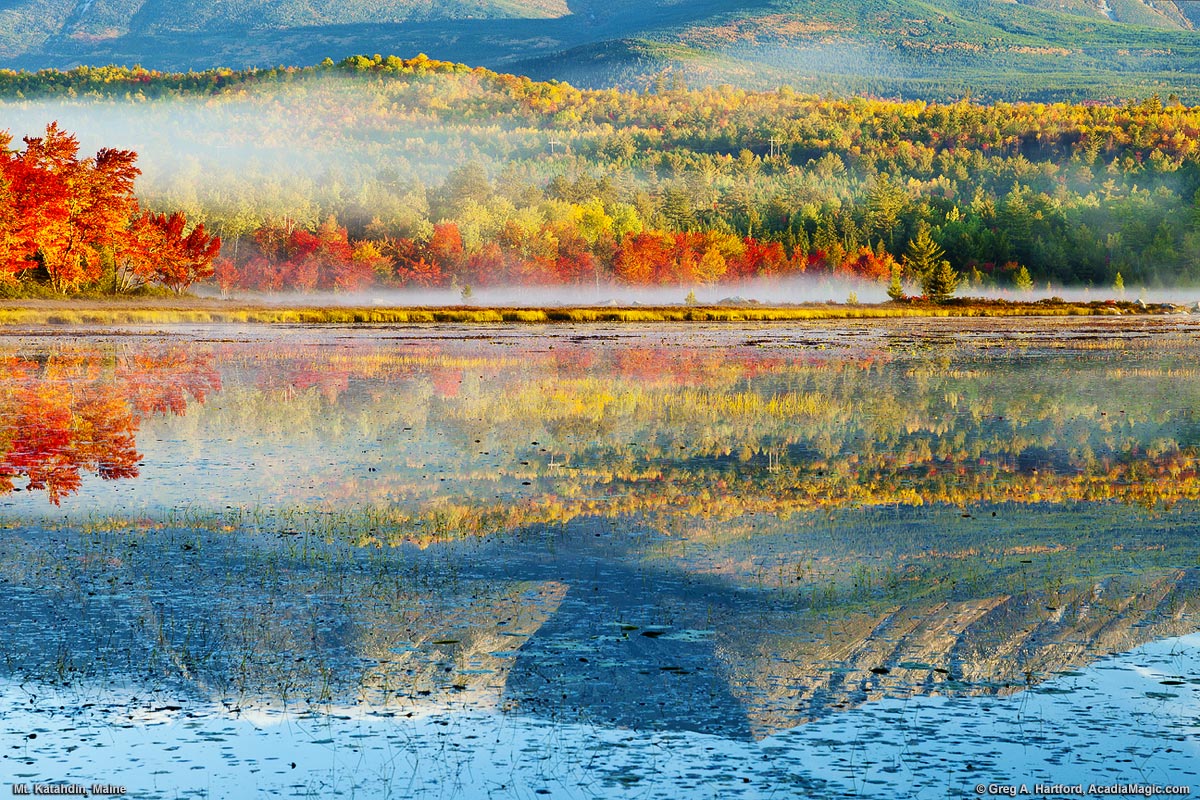 Autumn Reflection of Mount Katahdin at Compass Pond in Maine USA