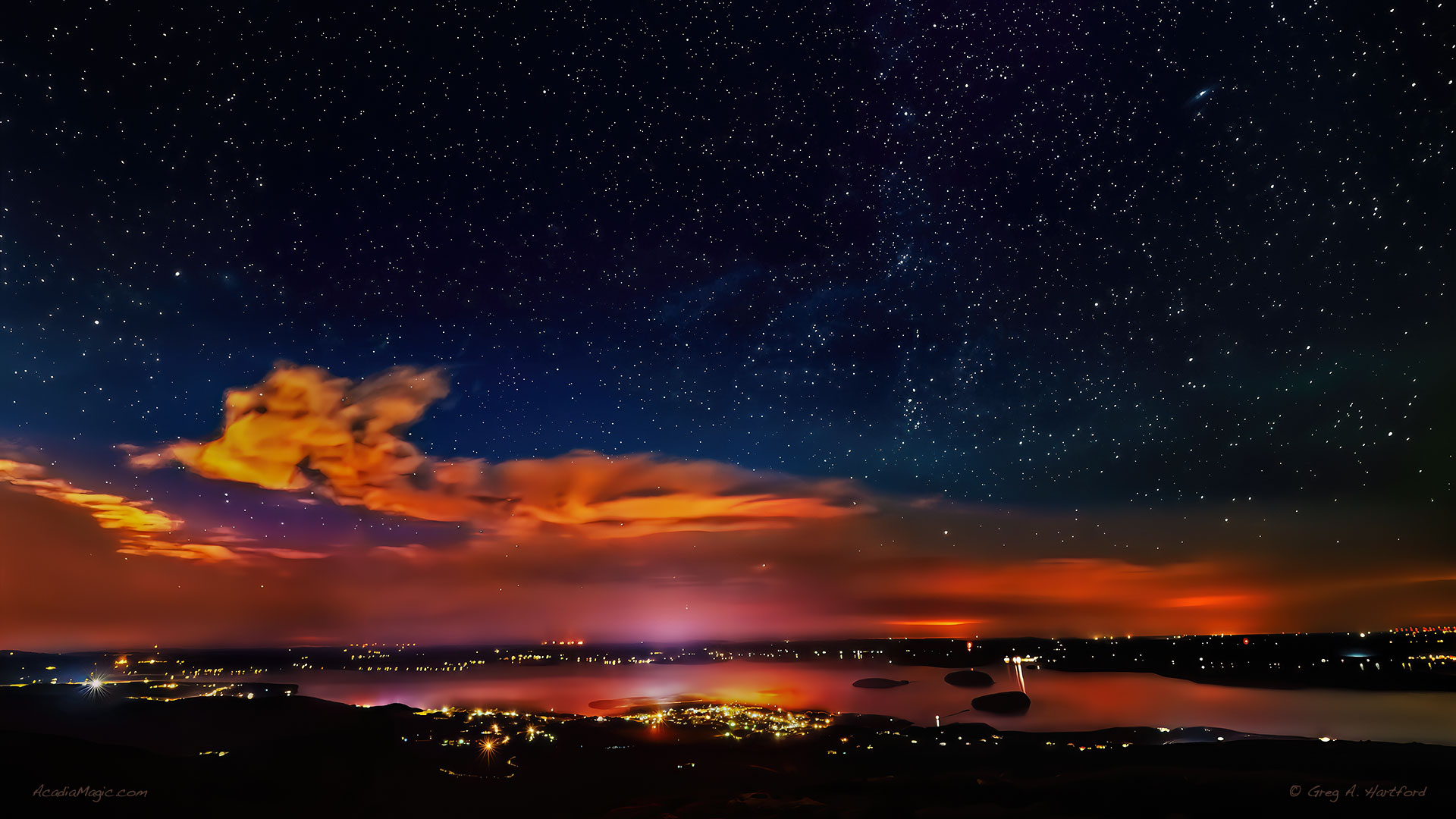 Acadia National Park starlight over Bar Harbor, Maine