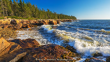 Ocean waves pounding the shore on Schoodic Peninsula, Maine near Schoodic Point