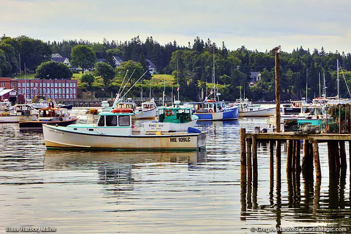 View the fishing village of Bass Harbor near Acadia National Park.