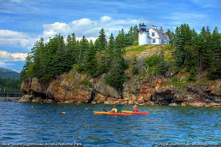 Kayaking next to Bear Island Lighthouse