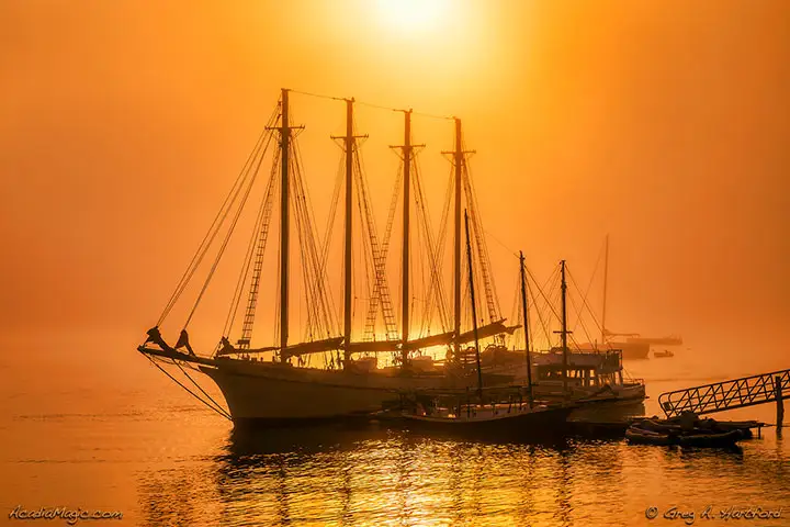 Schooner Margaret Todd in Bar Harbor at sunrise
