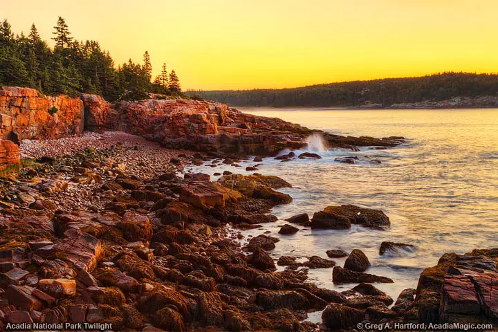 Rocky coast of Acadia at sunrise