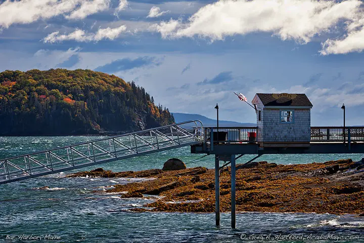 October in in Bar Harbor, Maine showing Sheep Porcupine Island in Acadia