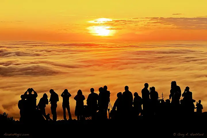 Sun rises over thick morning fog
