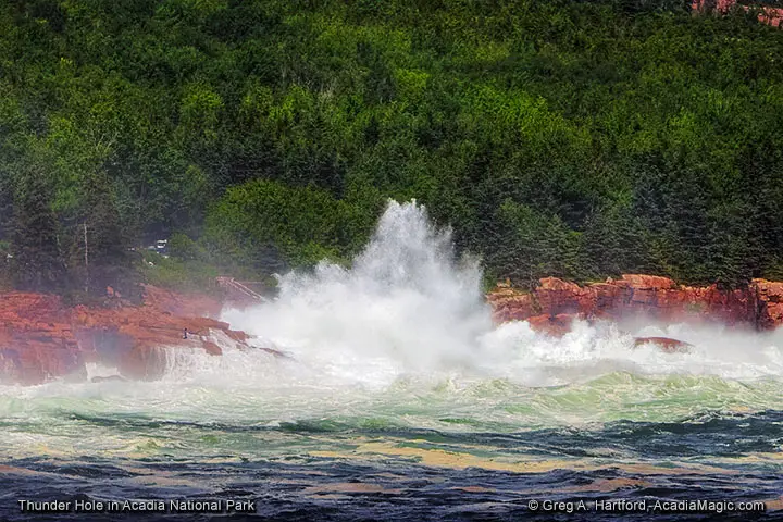 Huge ocean wave slams into coast at Thunder Hole in Acadia