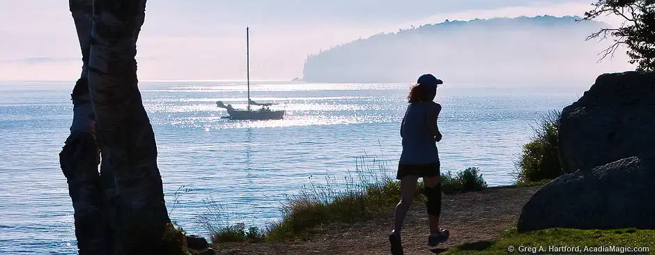 Jogging on the Shore Path in Bar Harbor, Maine