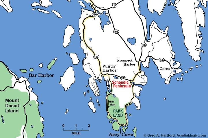 Location map of Arey Cove at Schoodic Peninsula