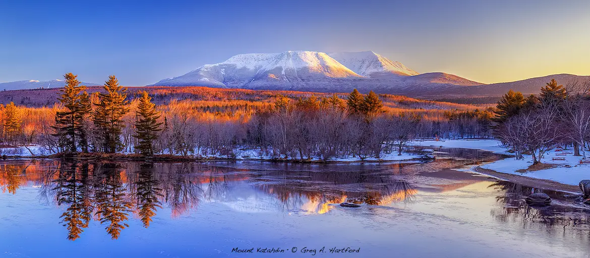Mount Katahdin from Abol Bridge in Northern Maine during March