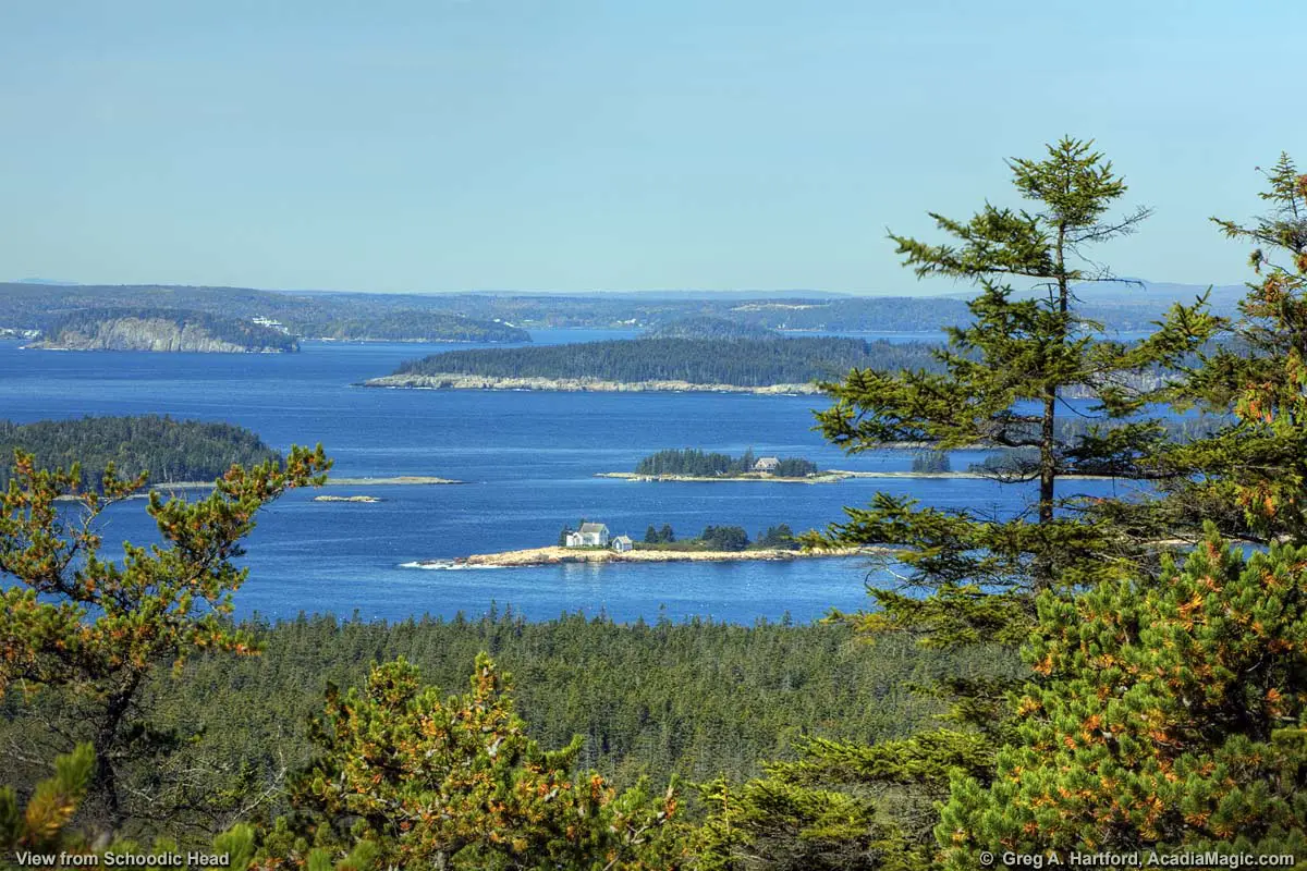Schoodic Head Summit View of Mark Island Lighthouse