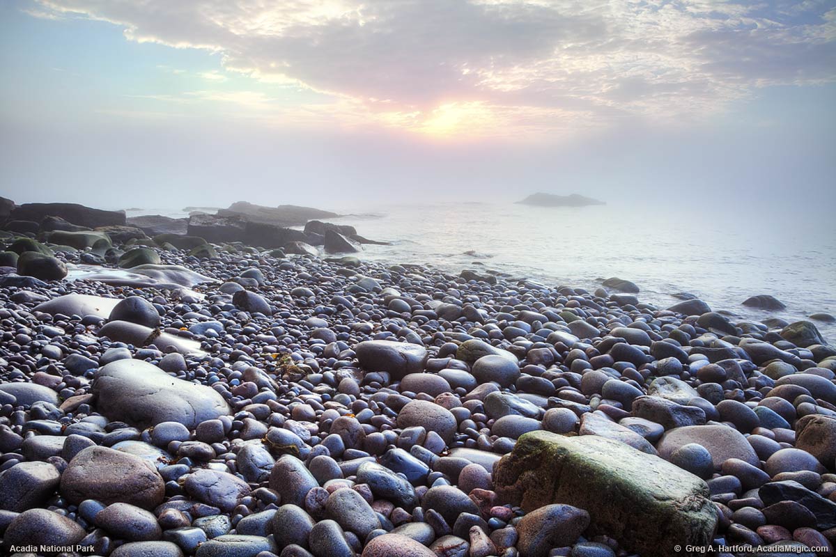 Foggy morning in Monument Cove in Acadia