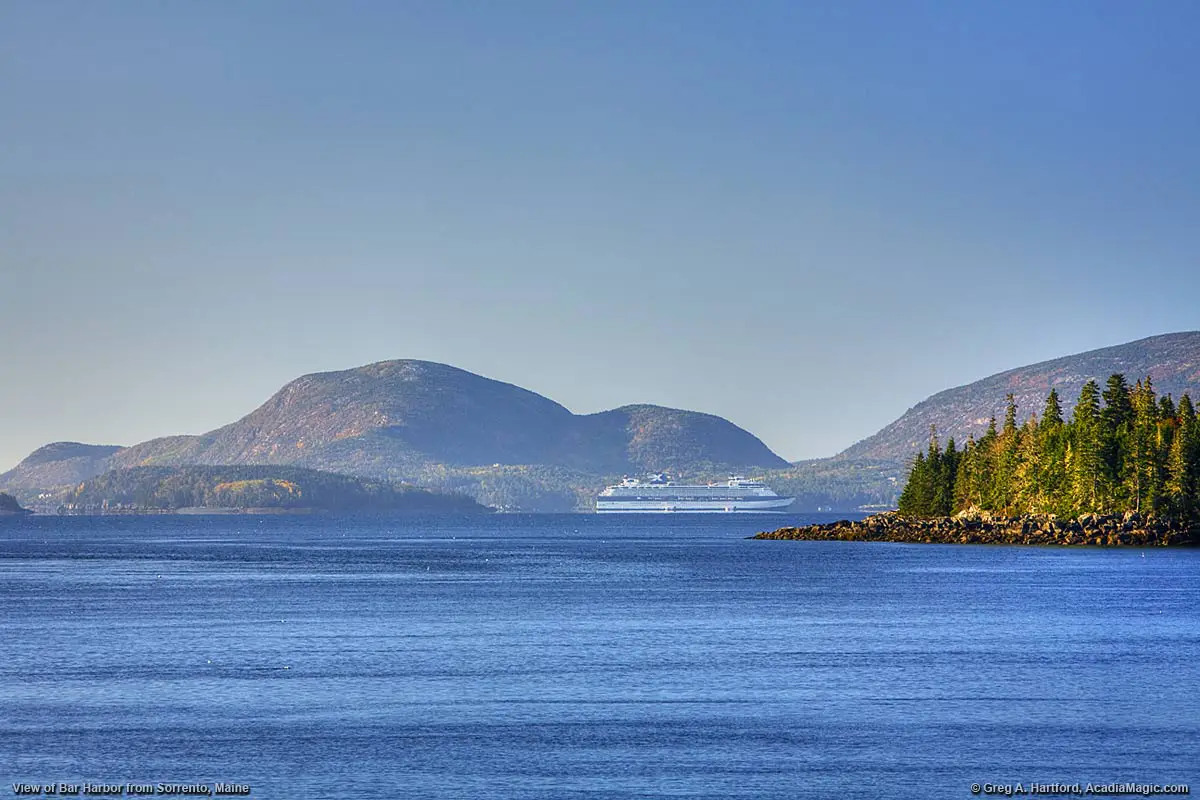 View of Mount Desert Island and Bar Harbor, Maine from Sorrento