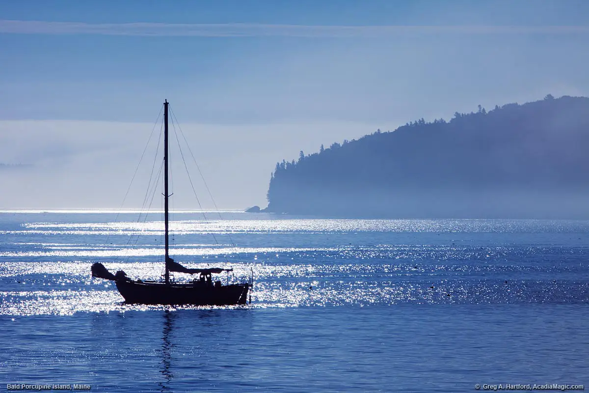 Sailing Yacht off the coast of the Shore Path in Bar Harbor, Maine
