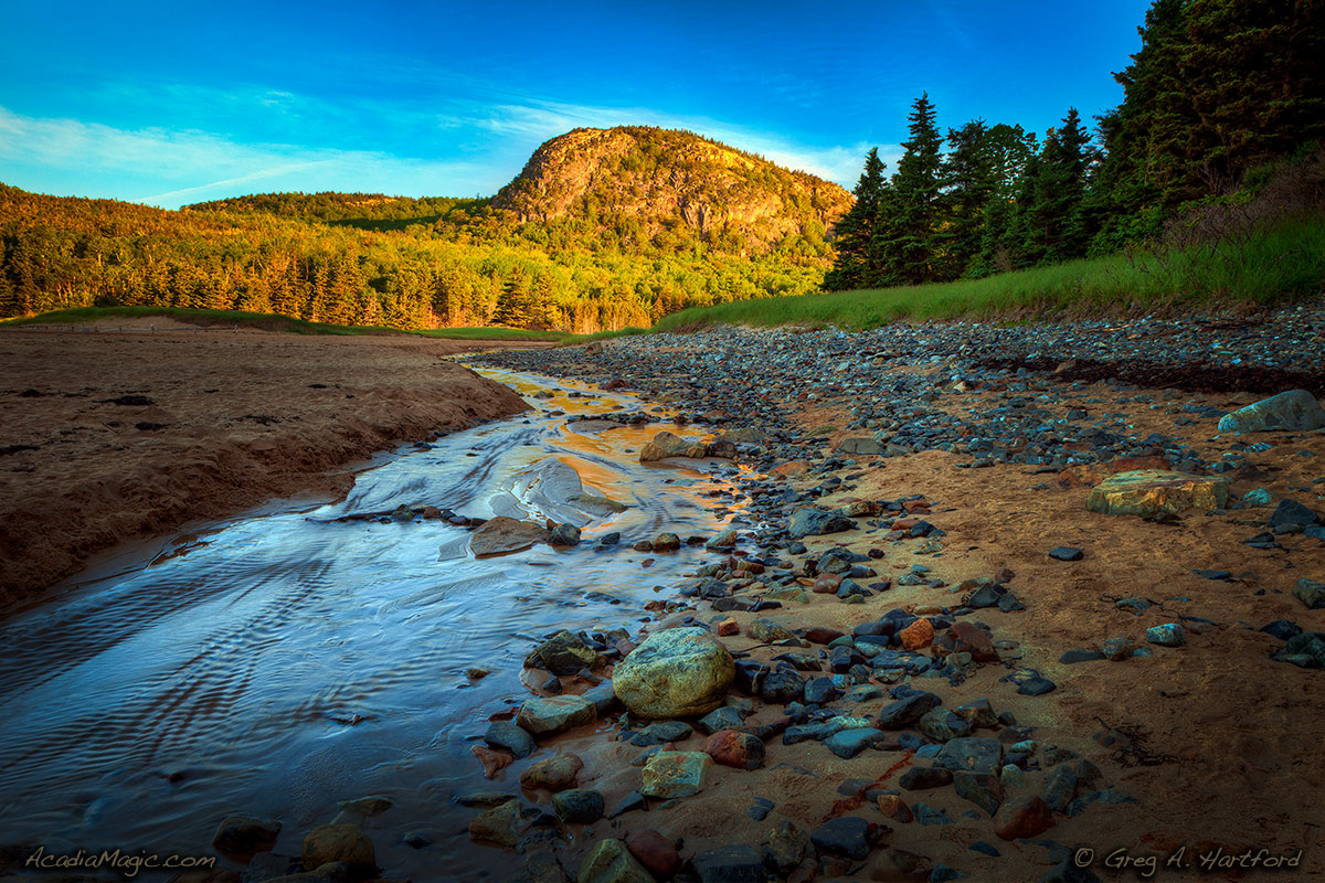 The Beehive in Acadia National Park seen from the eastern side of Sand Beach
