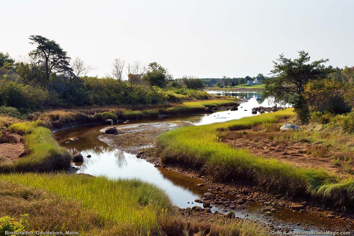 This photo shows Birch Harbor, Maine where the water feeds into the harbor.