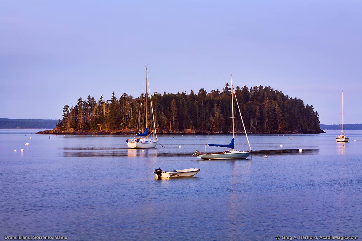 Dram island as seen from the shore of Sorrento, Maine