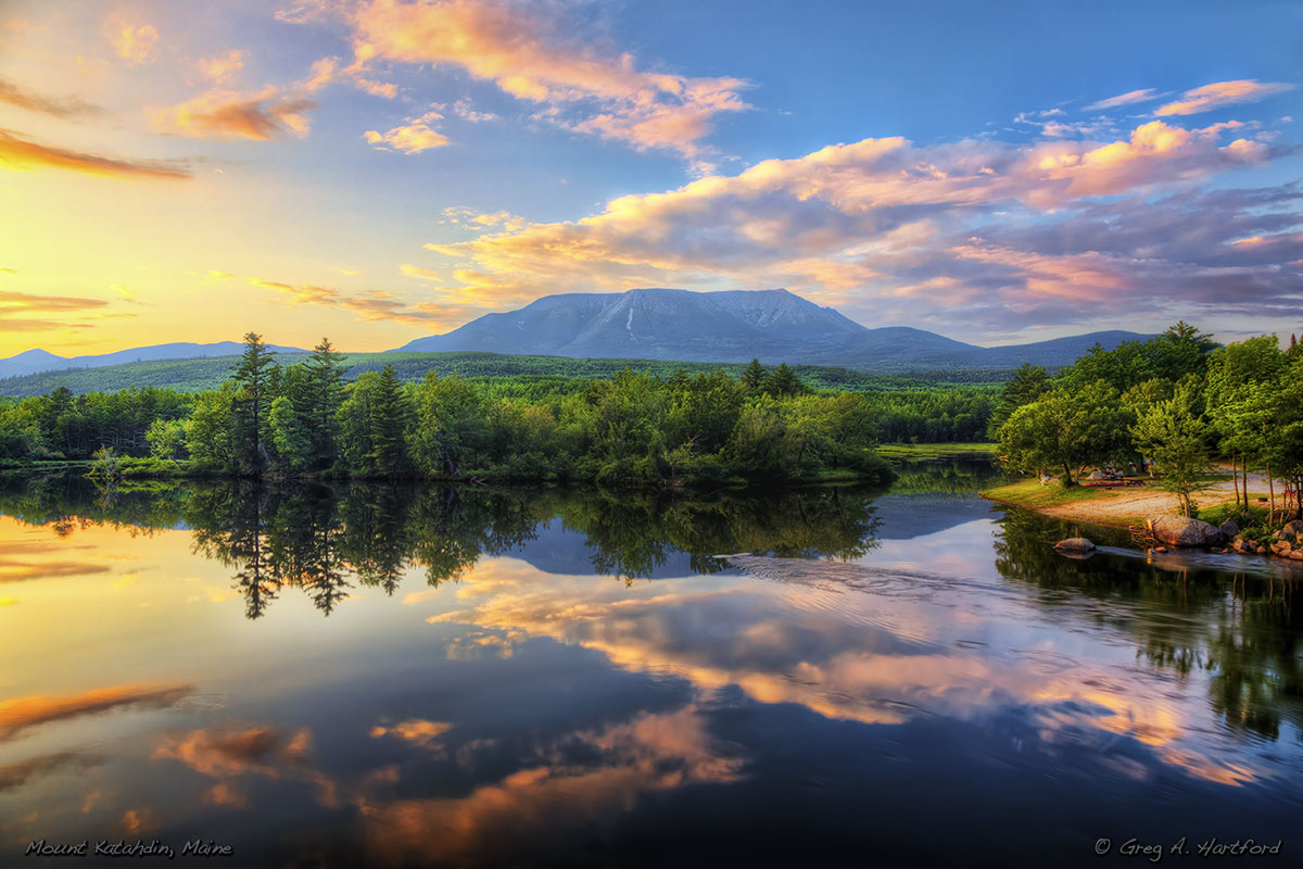 Mount Katahdin viewed from Abol Bridge in Northern Maine