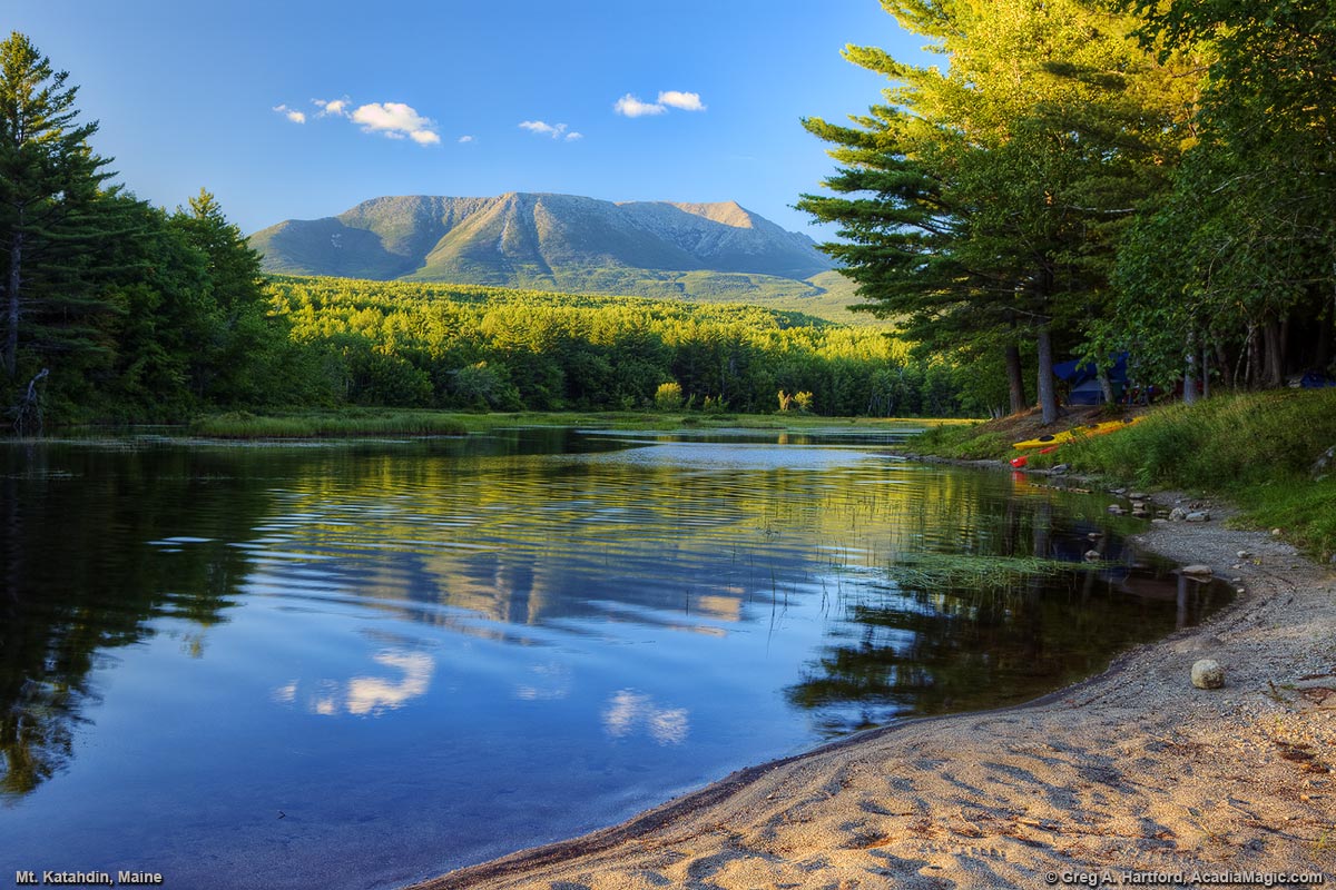Mount Katahdin viewed from Abol Bridge Campground in Northern Maine