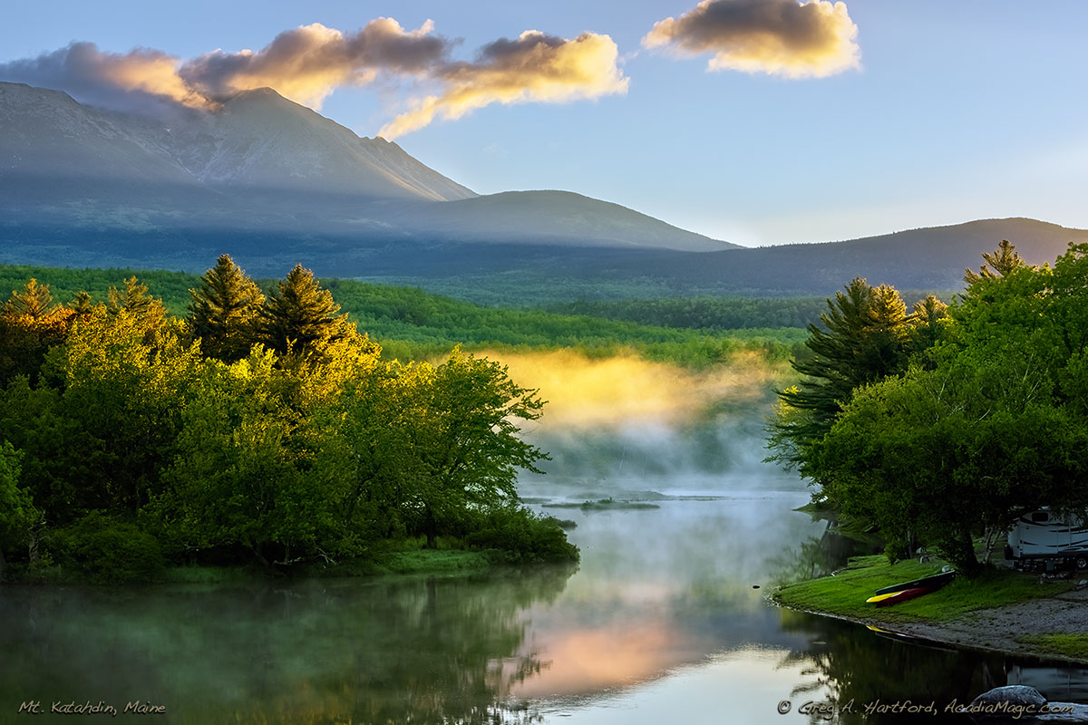 Mount Katahdin seen from Abol Bridge on the Golden Road in Northern Maine
