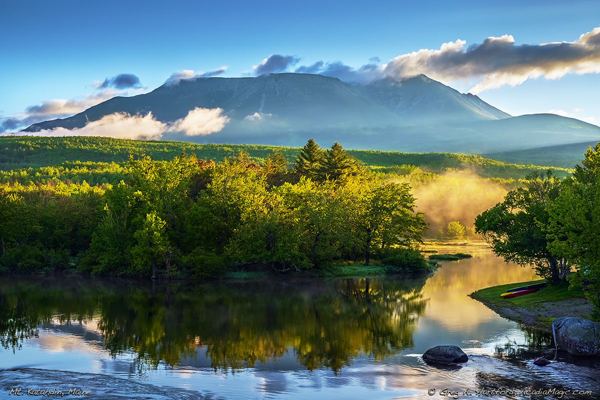 Mount Katahdin sunrise viewed from Abol Bridge
