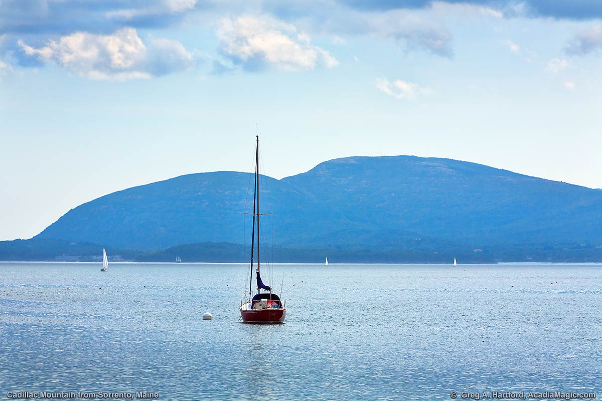 This is a view of Cadillac Mountain from Sorrento on the mainland.