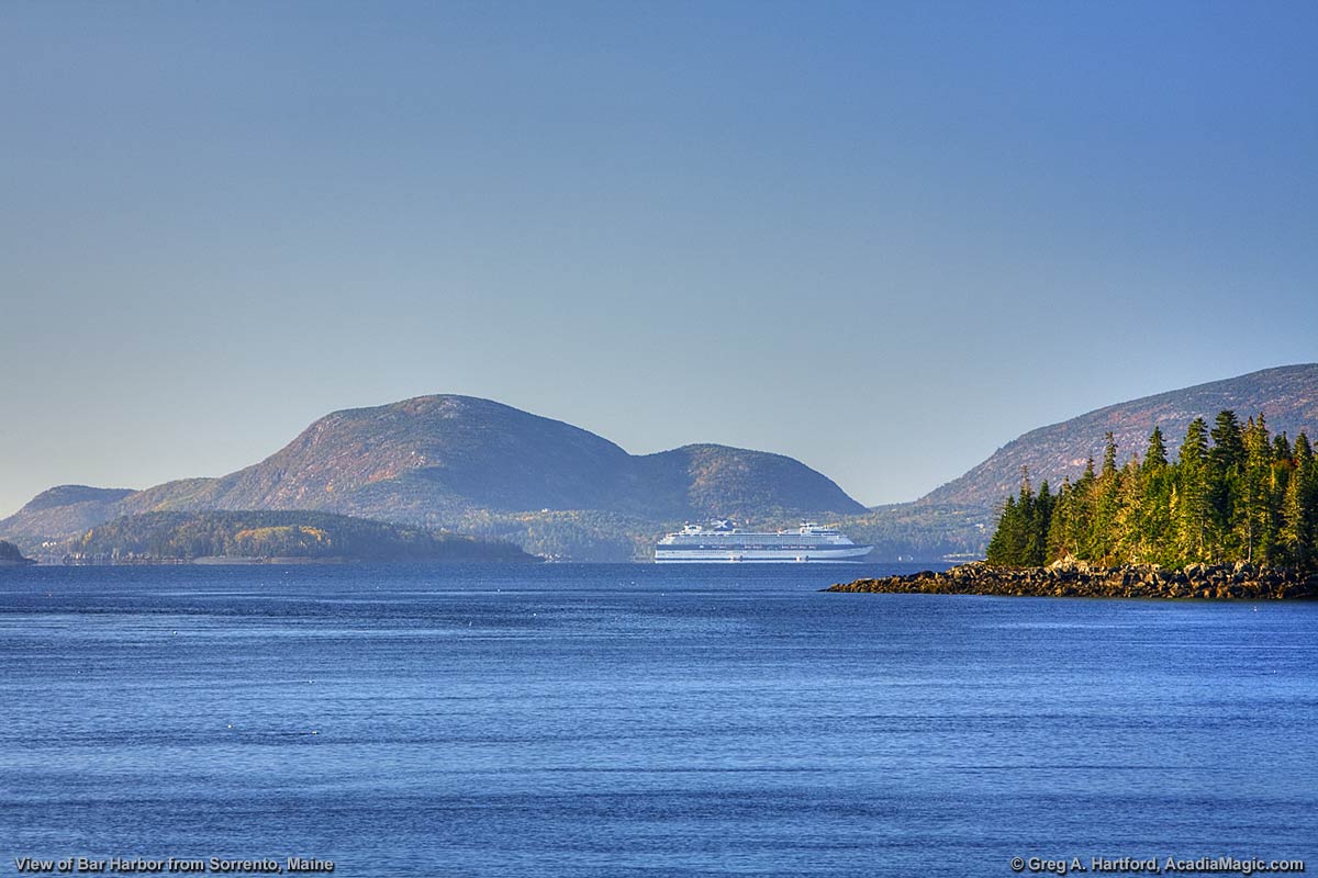 A view of Bar Harbor from Sorrento, Maine.