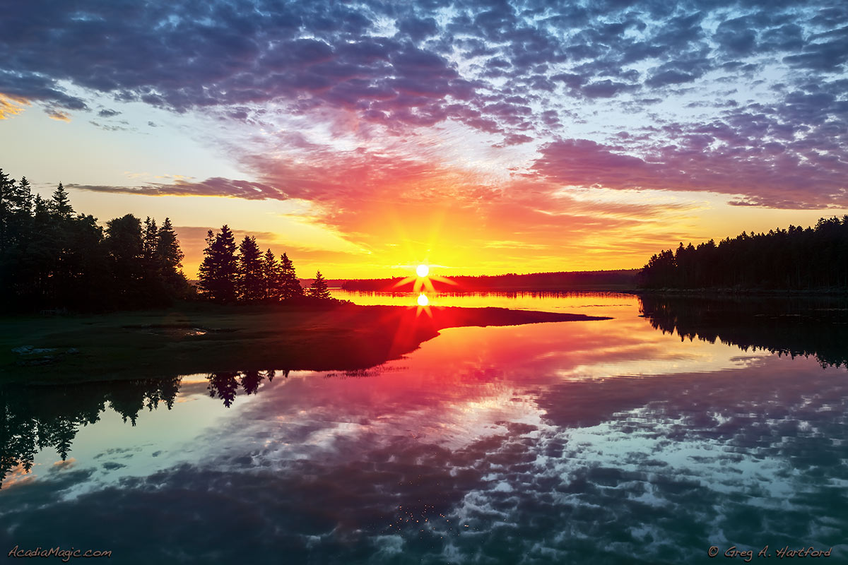 Sunrise over Bar Harbor in Acadia National Park, Maine