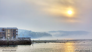 The sand bar that appears at low tide connecting Bar Island to Bar Harbor, Maine