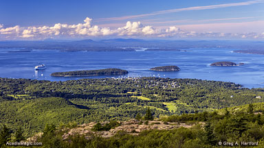 View of Bar Harbor from Cadillac Mountain in Acadia National Park