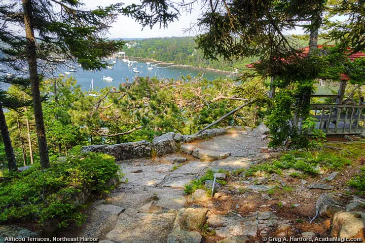 This is one of the many views from Asticou Terraces during the ascent looking back towards Northeast Harbor.