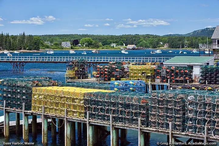 View the fishing village of Bass Harbor near Acadia National Park.