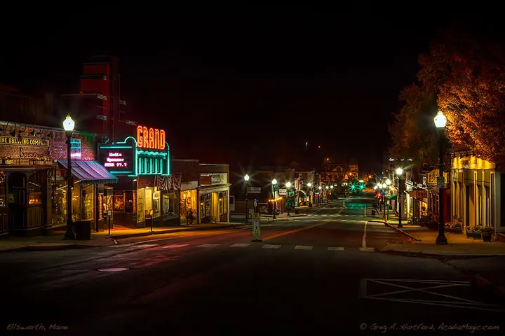 Night on Main Street in Ellsworth, Maine