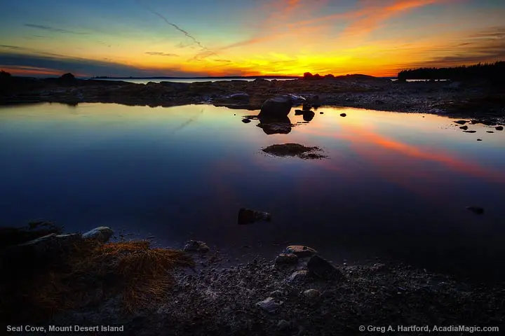 Twilight colors reflected at Seal Cove, Maine