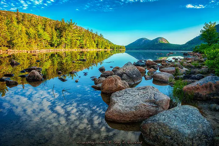 Clouds reflected in Jordan Pond in Acadia National Park