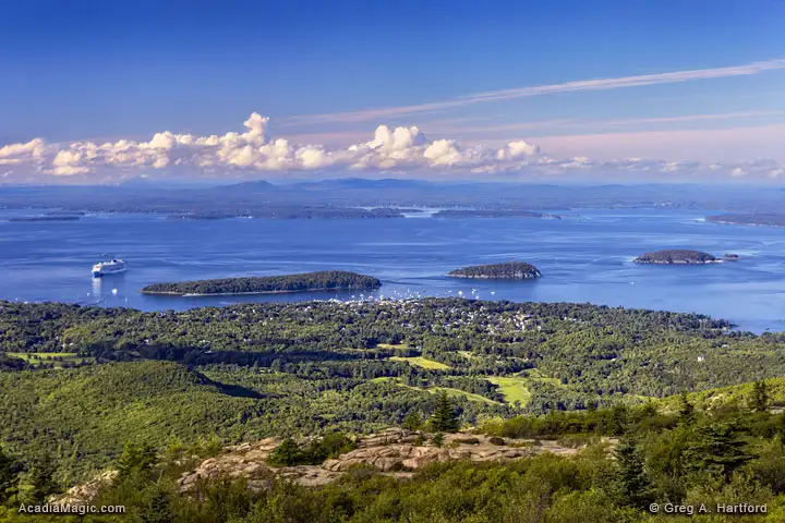 The view of Bar Harbor from Cadillac Mountain in Acadia