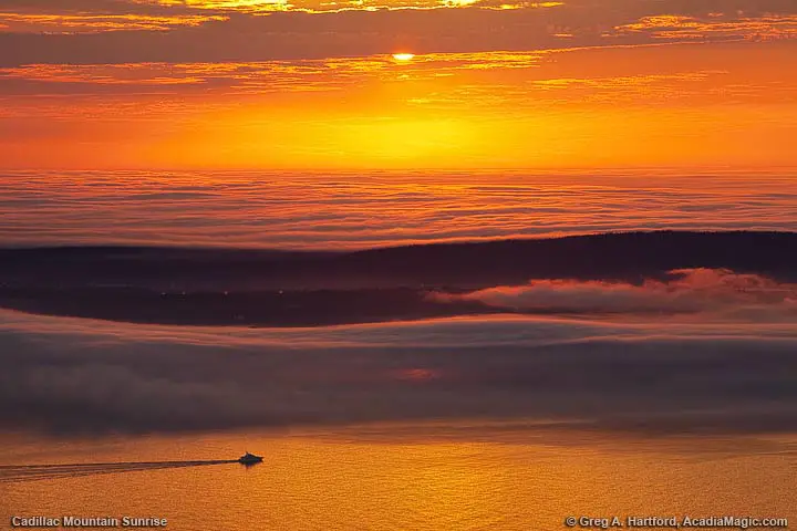 Morning fog seen from Cadillac Mountain in Acadia