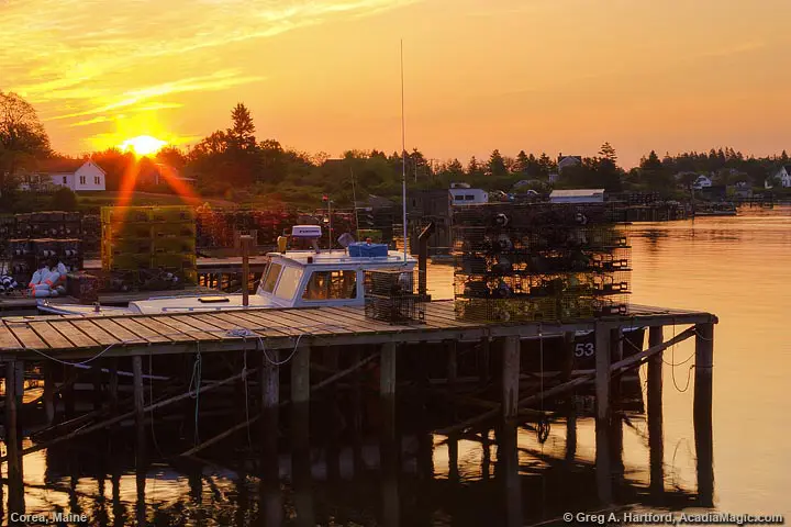 Corea, Maine dock with lobster boat & traps