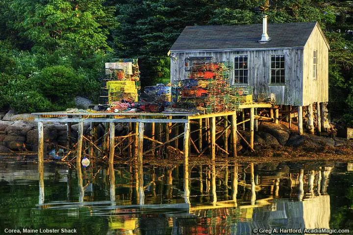 Lobster shack and lobster traps in Corea, Maine