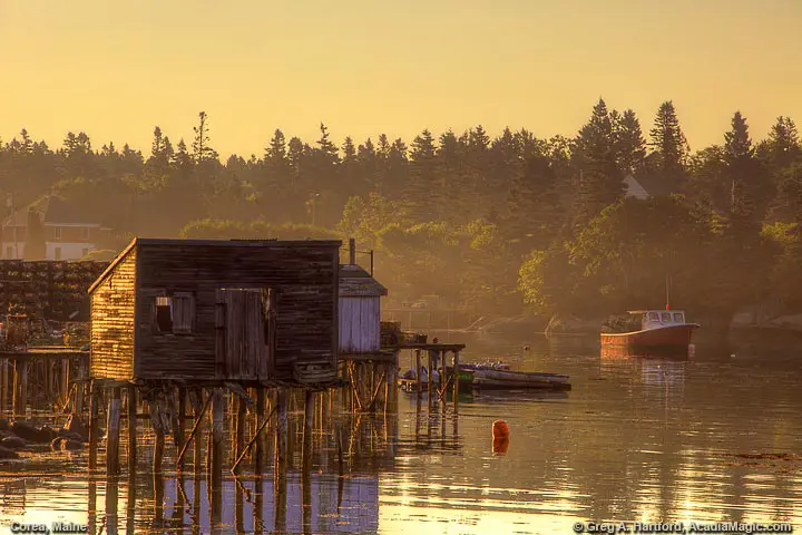 Lobster Shack at low tide in Corea, Maine