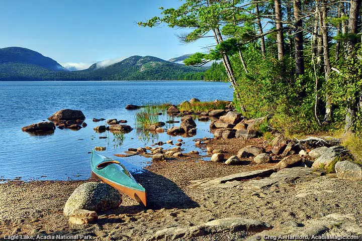 Summer on Eagle lake on northern side in Bar Harbor