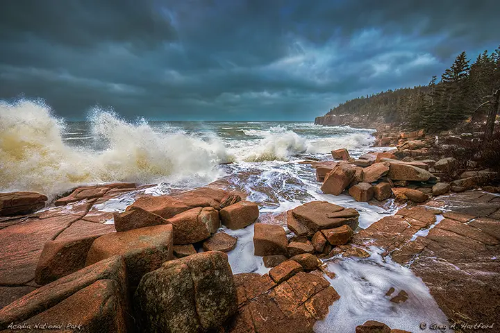 This Otter Cliff photo was taken early in the morning on December 24 just as a winter storm had passed over the area. Otter Cliff in Late December