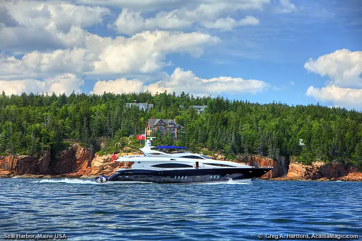 Expensive yacht going by Seal Harbor