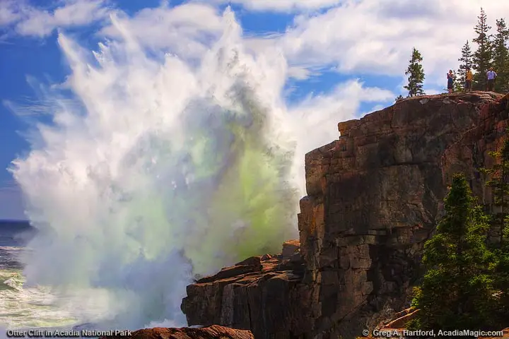 The waves were huge this morning at Otter Cliff in Acadia! Huge ocean wave hits Otter Cliff in Acadia National Park.