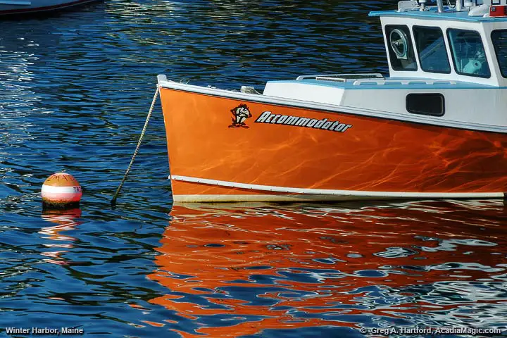 Moored lobster boat in harbor