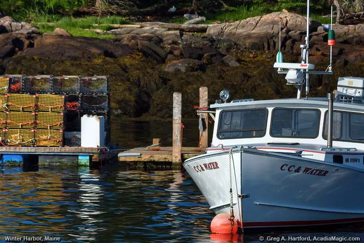 Lobster boat and traps in Winter Harbor, Maine