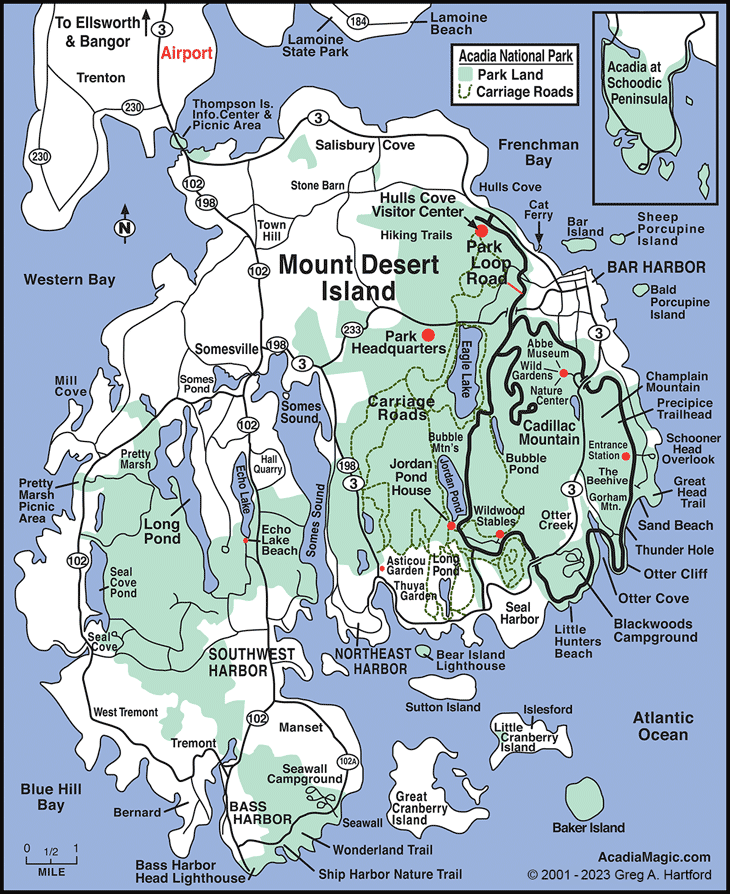 Map of Mount Desert Island and Acadia National Park