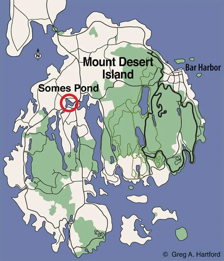 Location map of Somes Pond in Somesville, Maine